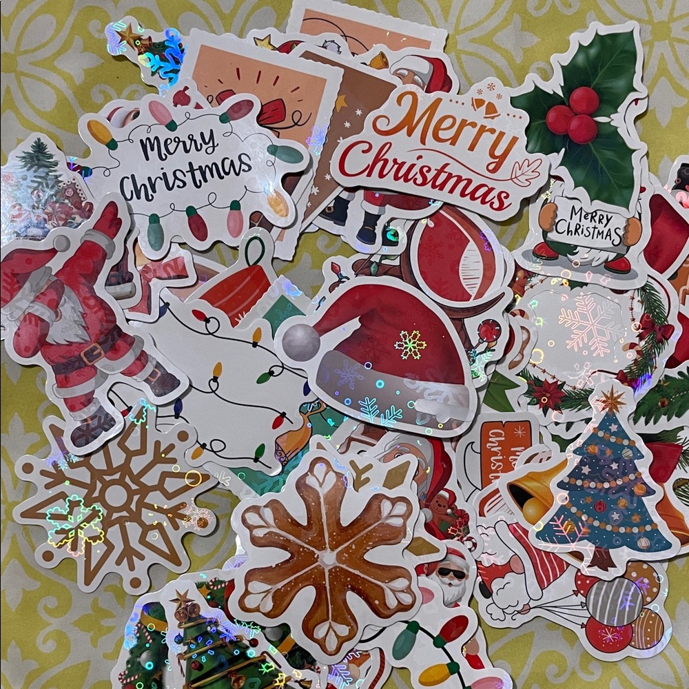 2/$20 Christmas Themed 60 Sticker Set Holographic Large Size 2inch to 3inch! NEW